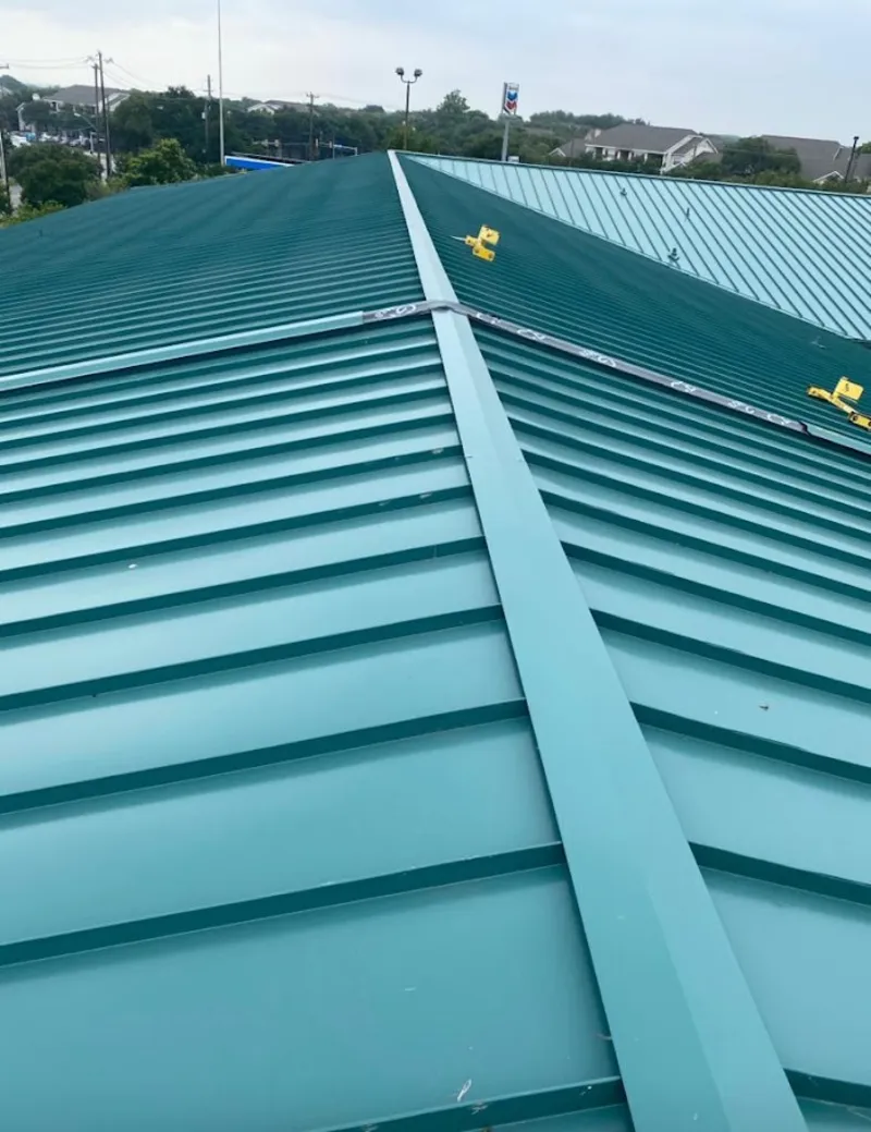 Green commercial metal roof ridge and valley for Metal Roof Repair in Short Pump